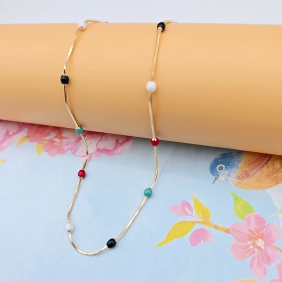 "Elegant Rose Gold Necklace with Multicolor Beads, XPNL0116 - Picture 4 of 12